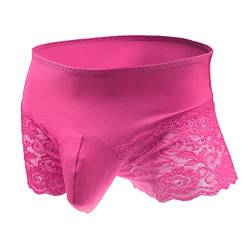 Bommi Fairy Men's Lace Briefs Sissy Pouch Unterwäsche Crossdress Atmungsaktive Stretch Baumwolle Spitze Höschen Große Hüfte Wrap mit transluzenten Oberschenkel (Rosa) von Bommi Fairy