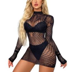 Bommi Fairy Sexy Dessous für Damen Nahtlose Mesh Chemise Dessous Baby Doll Minikleid Sexy Kleid Fishnet Negligees Lingerie Nachtkleid Sleepwear für Damen (Schwarz) von Bommi Fairy