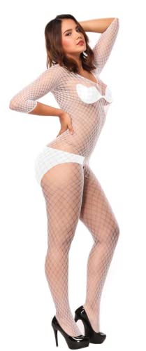 Bommi Fairy Sexy Netz-Bodystocking mit offenem Schritt Netzstrümpfe Ouvert Sexy Dessous Catsuit Netz Dessous (Weiß) von Bommi Fairy