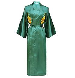 Bon amixyl Herren Morgenmantel Bademantel Satin Seide Bademantel Kimono Kittel Drachen Stickerei Yukata Hakma Vintage, grün, 3XL von Bon amixyl