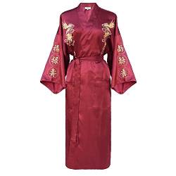 Bon amixyl Herren Morgenmantel Bademantel Satin Seide Bademantel Kimono Kittel Drachen Stickerei Yukata Hakma Vintage, rose, L von Bon amixyl