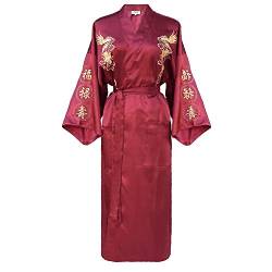 Bon amixyl Herren Morgenmantel Bademantel Satin Seide Bademantel Kimono Kittel Drachen Stickerei Yukata Hakma Vintage, rose, XL von Bon amixyl