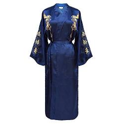 Bon amixyl Herren Morgenmantel Bademantel Satin Seide Bademantel Kimono Mantel Drachen Stickerei Yukata Hakma Vintage, navy, XL von Bon amixyl