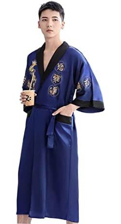 Bon amixyl Unisex-Bademantel, Kimono, japanisch, chinesischer Drache, Pyjama, Cardigan, Kimonos, Morgenmantel aus Satin, blau, L von Bon amixyl