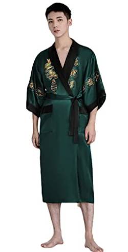 Bon amixyl Unisex-Bademantel, Kimono, japanisch, chinesischer Drache, Pyjama, Cardigan, Kimonos, Morgenmantel aus Satin, grün, XL von Bon amixyl
