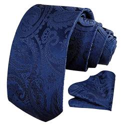 Bon4Extrao Krawatte Blau für Herren, Paisley Krawatte Dunkelblau mit Einstecktuch Set Breite 8,5cm für Hochzeit Party Geschenk, lebendige Farbe Perfekt für jede Gelegenheit von Bon4Extrao