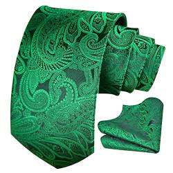 Bon4Extrao Krawatte Grün, Paisley Krawatten mit Einstecktuch Set Breite 8,5cm für Hochzeit Party Geschenk, lebendige Farbe Perfekt für jede Gelegenheit von Bon4Extrao