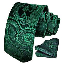 Bon4Extrao Krawatte Grün für Herren, Paisley Krawatten mit Einstecktuch Set Breite 8,5cm für Hochzeit Party Geschenk, lebendige Farbe Perfekt für jede Gelegenheit von Bon4Extrao