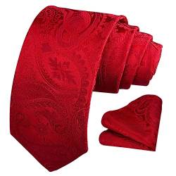 Bon4Extrao Krawatte Rot für Herren, Paisley Rote Krawatte mit Einstecktuch Set Breite 8,5cm für Hochzeit Party Geschenk, lebendige Farbe Perfekt für jede Gelegenheit von Bon4Extrao
