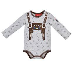 BONDI Baby Body Langarm Grau-Melange Lausbub mit Hosenträger Applikation - süßer Trachtenlook, Gr. 80 von Bondi