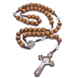 Bongles Damen Herren Holz-Korn-Ketten-Jesus-Kreuz Rosenkranz-Halskette Für Staffelungen Erstkommunion Geschenk von Bongles