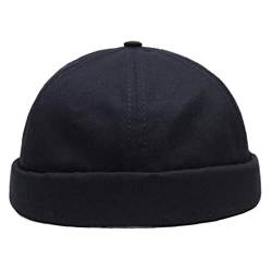 Justierbare Hüte Docker Cap Skullcap Sailor Cap Rolled Cuff Retro Brimless Beani Hut Für Unisex Navy von Bongles