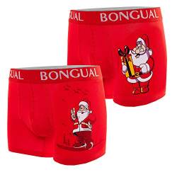 Bongual 2-4 Geschenkidee Herren Retroshorts Unterhose Baumwolle Weihnachten Motive Witz (2xSanta-Mix, L) von Bongual