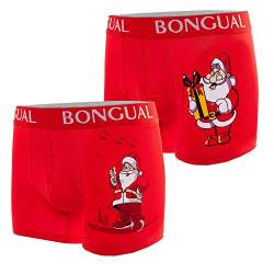 Bongual 2-4 Geschenkidee Herren Retroshorts Unterhose Baumwolle Weihnachten Motive Witz (2xSanta-Mix, M) von Bongual