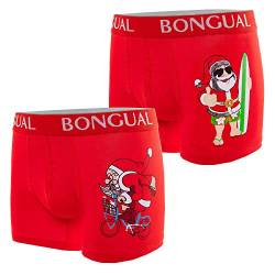 Bongual 2er Set Retroshorts Boxershorts Herren Unterhose Santa Klaus Motiv L, Rot von Bongual