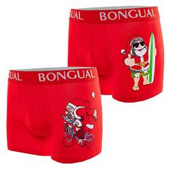 Bongual 2er Set Retroshorts Boxershorts Herren Unterhose Santa Klaus Motiv M, Rot von Bongual