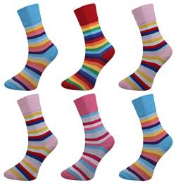 Bonjour 6 Paar Diabetiker-Socken für Damen, nicht elastisch, weich, weit, Baumwolle, für Diabetiker, gestreift, 4-7 von Bonjour