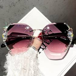 Bonseor Design Vintage Rimless Rhinestone Sunglasses Women Men Fashion Gradient Lens Sun Glasses Shades for Female (C) von Bonseor