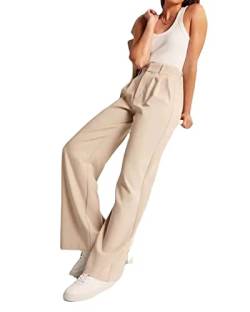 Bonseor Effortless Tailored Wide Leg Pants for Women, Palazzo Pants for Women Dressy High Waist,Wide Leg Dress Pants for Women (Long-Beige,L) von Bonseor