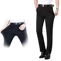 Men's Ice Silk Suit Pants - French Gentleman Non-Ironing Anti-Wrinkle Suit Pants, Summer Ice Cool Breathable Pants (Black,34) von Bonseor