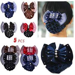 5PCS Frauen Two-Way Snoodnetto Bogenbarrette Haarspange Bun Abdeckung Damen Bowknot Bun Snood Haarnetz Haarnadeln Bögen Kopfbedeckung Haarschmuck (Zufällige Farbe) von Bontand