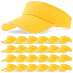 Bonuci 24 Stück Unisex Sport Sonnenblende verstellbar UV-Schutz Sonnenhut Kappe für Strand Pool Golf Tennis Baseball Caps Bulk, gelb, Einheitsgröße von Bonuci