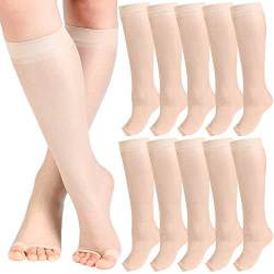 Bonuci 8 Paar zehenlose Socken, durchscheinend, kniehoch, offene Zehen, Hosen-Socken, Freetoes, lange Socken, offene Zehen, Füße, Strümpfe für Frauen, Hautfarben, Einheitsgröße von Bonuci
