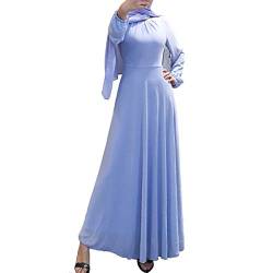 BooW Damen Chiffon Kaftan Abaya Kleid Muslim Langarm Selbstbinden Flowy Maxi Kleid Islamisches Abendkleid - - Mittel von BooW