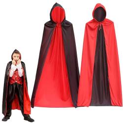 Halloween KostümSet, Halloween Vampir Umhang Roter Umhang, Schwarzer Umhang Kostüme Halloween Costume, Umhang mit Kapuze Cape für Kostüm Party, Halloween Kostüm Teenager Mädchen Jugendliche (120cm) von Booaee