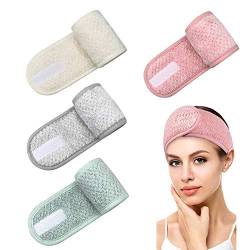 Boodtag 4 Stück Kosmetik Fleece Stirnband Frottee Haarband Für Make Up Verstellbare Haarschutzband Mit Klettverschluss Für Sport Yoga Spa Für Gesicht Kosmetik Make-Up (4 Stück) von Boodtag