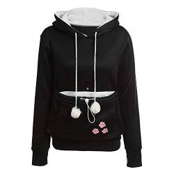 Boodtag Damen Pullover Kapuzenpullover mit Katzen Hund Tasche Frauen Niedliche Kängurus Tasche Hoodie Langarm Pullover Sweatshirt Kangaroo Carrier für kleine Haustier von Boodtag