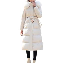 Boodtag Damen Verdickte Lange Daunenjacke Mit Kapuze Maxi Winter Puffer Mit Abnehmbarem Kunstpelz Damen Warm Winddicht Trendy Mantel, beige, 38 von Boodtag