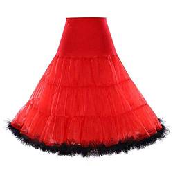 50er Jahre Petticoat Unterrock Retro Vintage Swing 1950er Rockabilly Weiß Schwarz 14 Farben Gr. Small-Medium, Rot mit schwarzem Rüschen von Boolavard