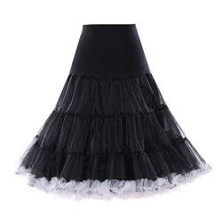 BOOLAVARD 1950 26" Rockabilly Petticoat Petticoat Retro Vintage Petticoat Tutu Swing Rot Schwarz Weiß Blau Rosa, Schwarz mit weißer Beschichtung, L-XL von Boolavard