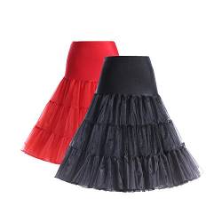 Boolavard® 50er Jahre Petticoat Vintage Retro Reifrock Petticoat Unterrock für Wedding Bridal Petticoat Rockabilly Kleid in Mehreren Farben (L-XXL, 2er Gesmicht (Schwarz + Rot)) von Boolavard