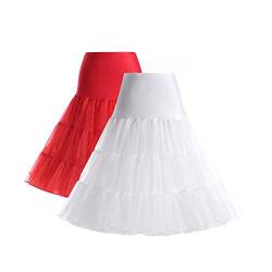 Boolavard® 50er Jahre Petticoat Vintage Retro Reifrock Petticoat Unterrock für Wedding Bridal Petticoat Rockabilly Kleid in Mehreren Farben (XS-M, 2er Gesmicht (Rot + Weiss)) von Boolavard