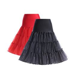 Boolavard® 50er Jahre Petticoat Vintage Retro Reifrock Petticoat Unterrock für Wedding Bridal Petticoat Rockabilly Kleid in Mehreren Farben (XS-M, 2er Gesmicht (Schwarz + Rot)) von Boolavard