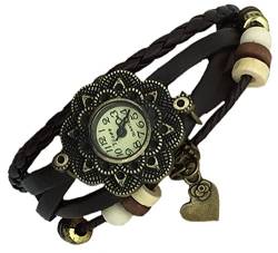 Boolavard® TM Engel Herz Quarz Mode weben Wrap-Around-Leder-Armband-Frauen-Armbanduhr von Boolavard