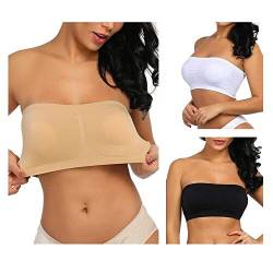 Boolavard® TM Nahtloser Bandeau-BH Boob Tube Strapless dehnbar Packung mit 3 Schwarze, weiße & Beige (L (36-38)) von Boolavard