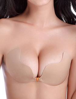 Boolavard® TM Self Adhesive Silikon Nackt Unsichtbar Push-Up Rückenfreie BH ohne Träger/Silicone Bra für Rückenfreie Abendkleider, Ballkleider, Brautkleider (C, V Beige) von Boolavard