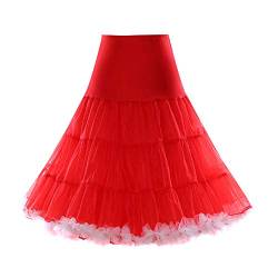 Boolavard 1950 Petticoat Reifrock Unterrock Petticoat Underskirt Crinoline für Rockabilly Kleid (L-XL, Rot mit Weißer Verzierung) von Boolavard