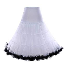 Boolavard 1950 Petticoat Reifrock Unterrock Petticoat Underskirt Crinoline für Rockabilly Kleid (L-XL, Weiß mit Schwarzer Verzierung) von Boolavard