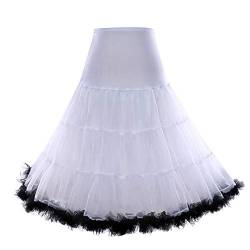 Boolavard 1950 Petticoat Reifrock Unterrock Petticoat Underskirt Crinoline für Rockabilly Kleid (S-M, Weiß mit Schwarzer Verzierung) von Boolavard