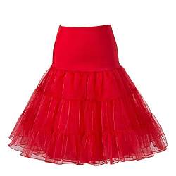 Boolavard 1950 Petticoat Vintage Retro Unterrock Reifrock Underskirt für Rockabilly Kleid (Klein/Mittel 32-40, Rot) von Boolavard