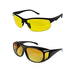 Boolavard 2 Stück Nachtsichtbrille zum Fahren – blendfreie polarisierte Sonnenbrille Unisex UV400, Gelbe Linse von Boolavard