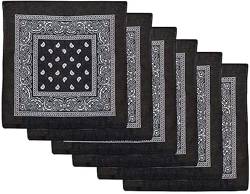 Boolavard Bandana Kopftuch Halstuch - gemustert: Paisley Muster - 100% Baumwolle Bindetuch 1 er 6 (6 x Schwarz) von Boolavard