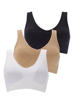 Boolavard Bustier Damen BH ohne Buegel | 3er Set Wohlfühl Bustiers Tops | Schlaf Still Sport Bralette Schwarz, Weiß, Beige | Bügelloser Soft Bra (as3, Alpha, m, Regular, Regular) von Boolavard