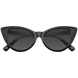 Boolavard Cateye Sonnenbrille für Damen, klassisches Vintage Retro Design mit hoher Spitze und Flügeln (Cat Eye – Schwarz Getönte Linse) von Boolavard