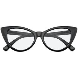 Boolavard Cateye Sonnenbrille für Damen, klassisches Vintage Retro Design mit hoher Spitze und Flügeln (Cat Eye – Schwarze Klare Linse) von Boolavard