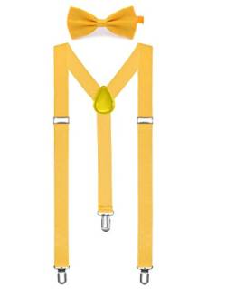 Boolavard Einfarbig Herren Strumpf Fliege Set Clip Auf Y Form Verstellbare Hosenträger, Gelb, 133cm / 52 Inches von Boolavard